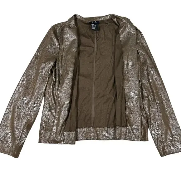 RQT Metallic Embossed Zip Jacket Womens Small Bronze Silver Shiny Faux Snakeskin - Picture 2 of 7